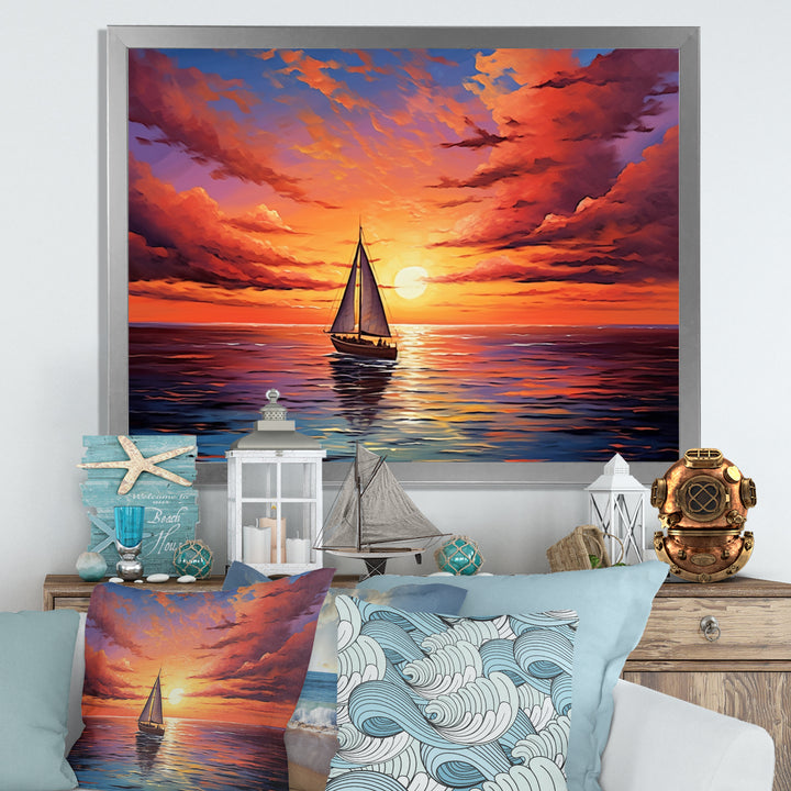 Sailboat Sailing Into Sunset I - Boat Sailing Canvas Wall Art