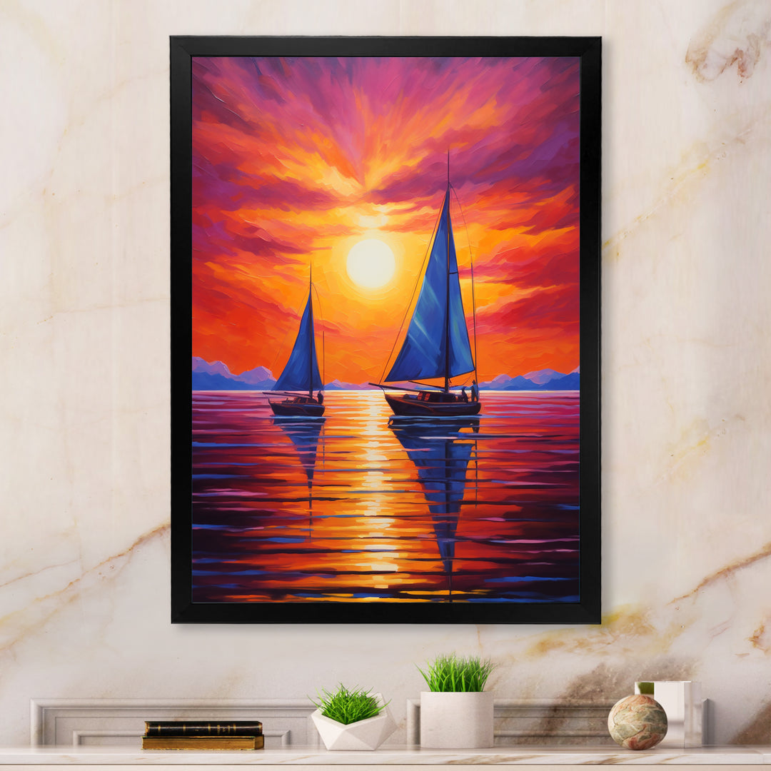Sailboat Sunset Sails - Boat Sailing Canvas Wall Art