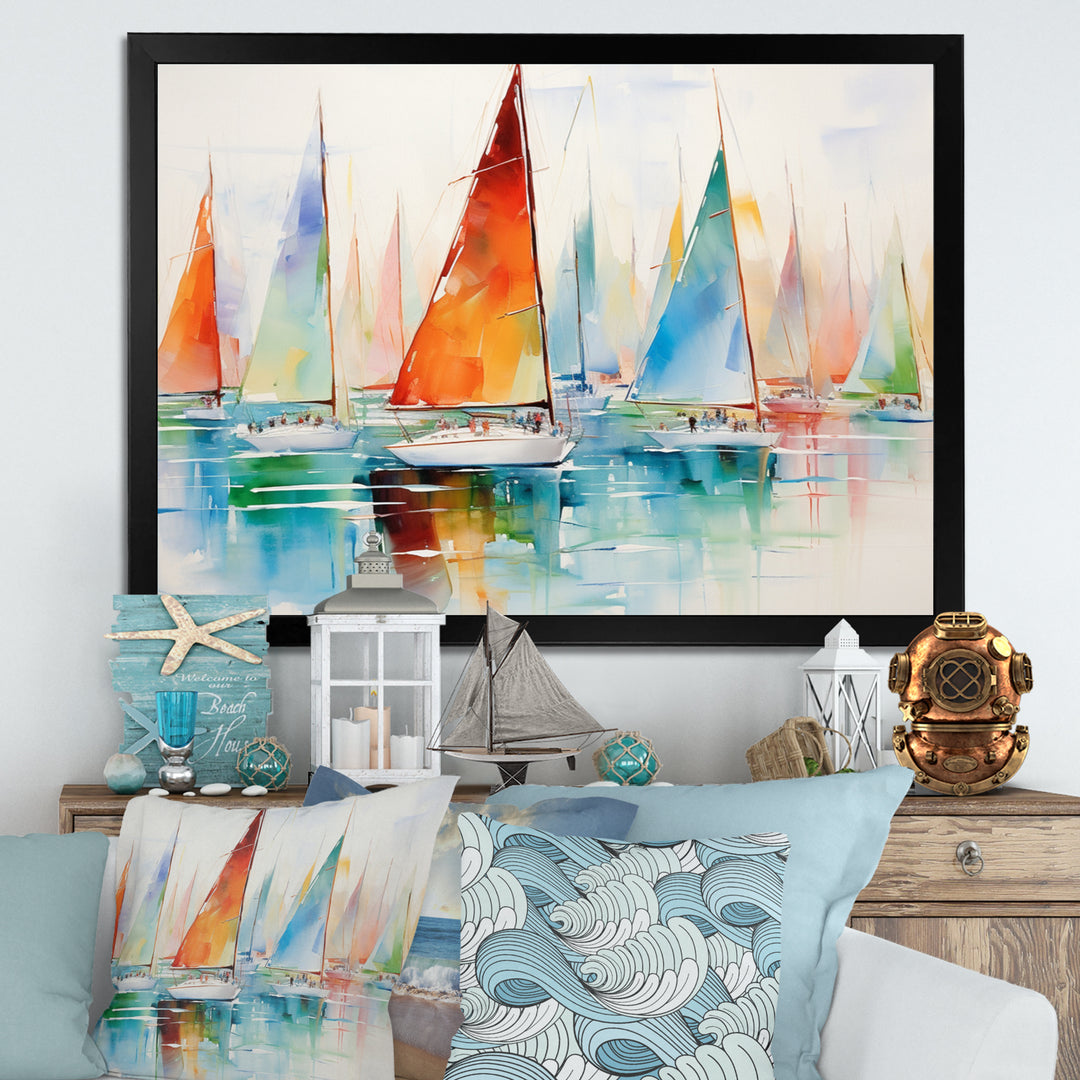 Minimalism Watercolor Regatta I - Boat Sailing Canvas Wall Art