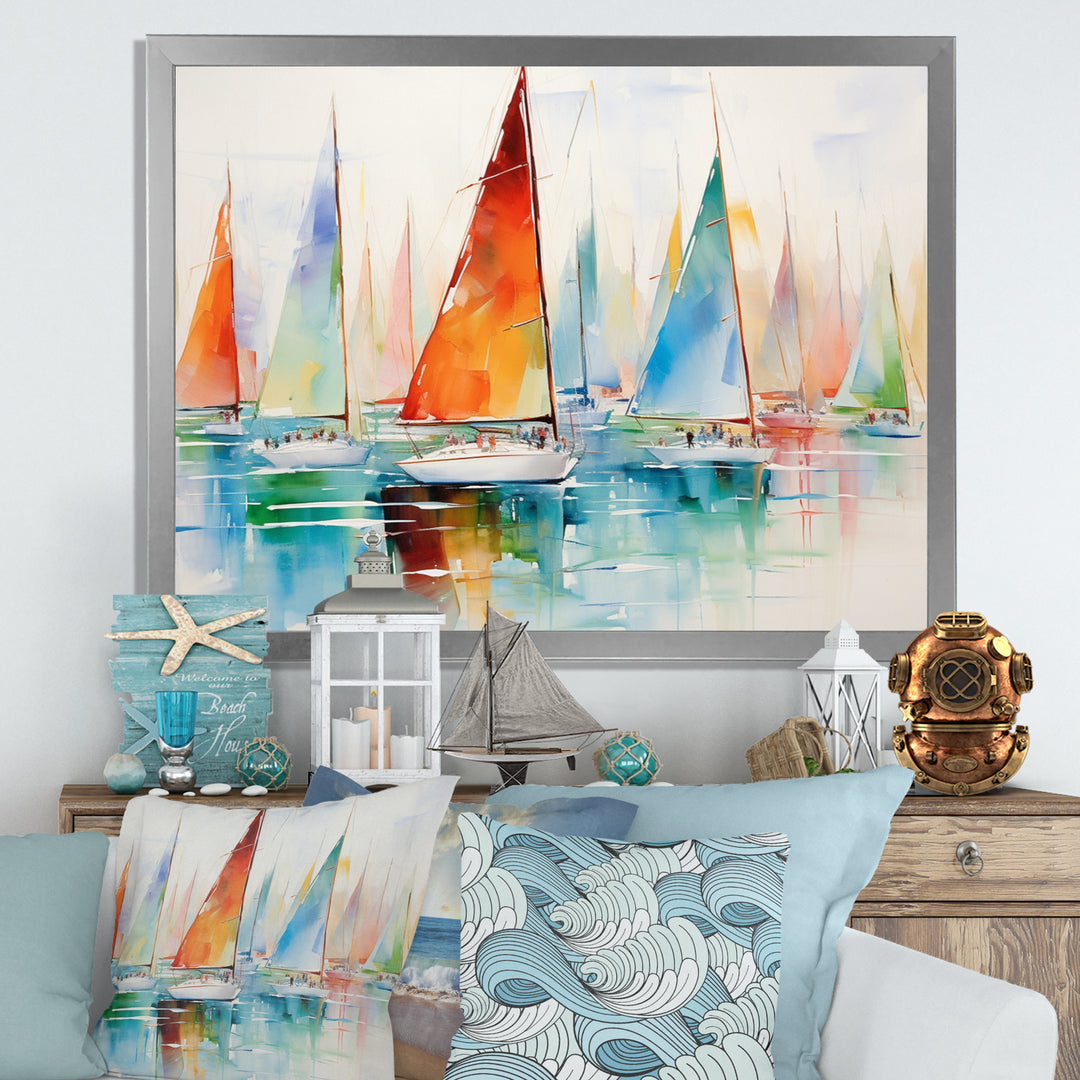 Minimalism Watercolor Regatta I - Boat Sailing Canvas Wall Art