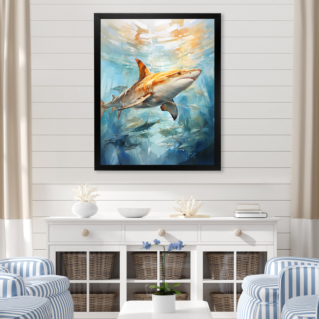 Blue Beige Sailboat Watercolor Sails - Shark Wall Decor