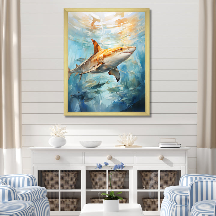 Blue Beige Sailboat Watercolor Sails - Shark Wall Decor