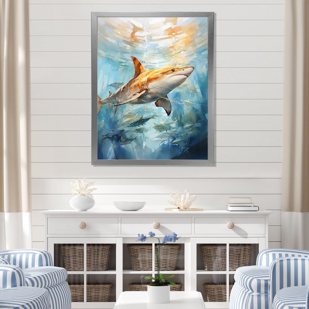 Blue Beige Sailboat Watercolor Sails - Shark Wall Decor