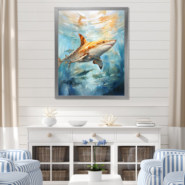 Blue Beige Sailboat Watercolor Sails - Shark Wall Decor
