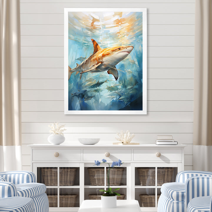 Blue Beige Sailboat Watercolor Sails - Shark Wall Decor