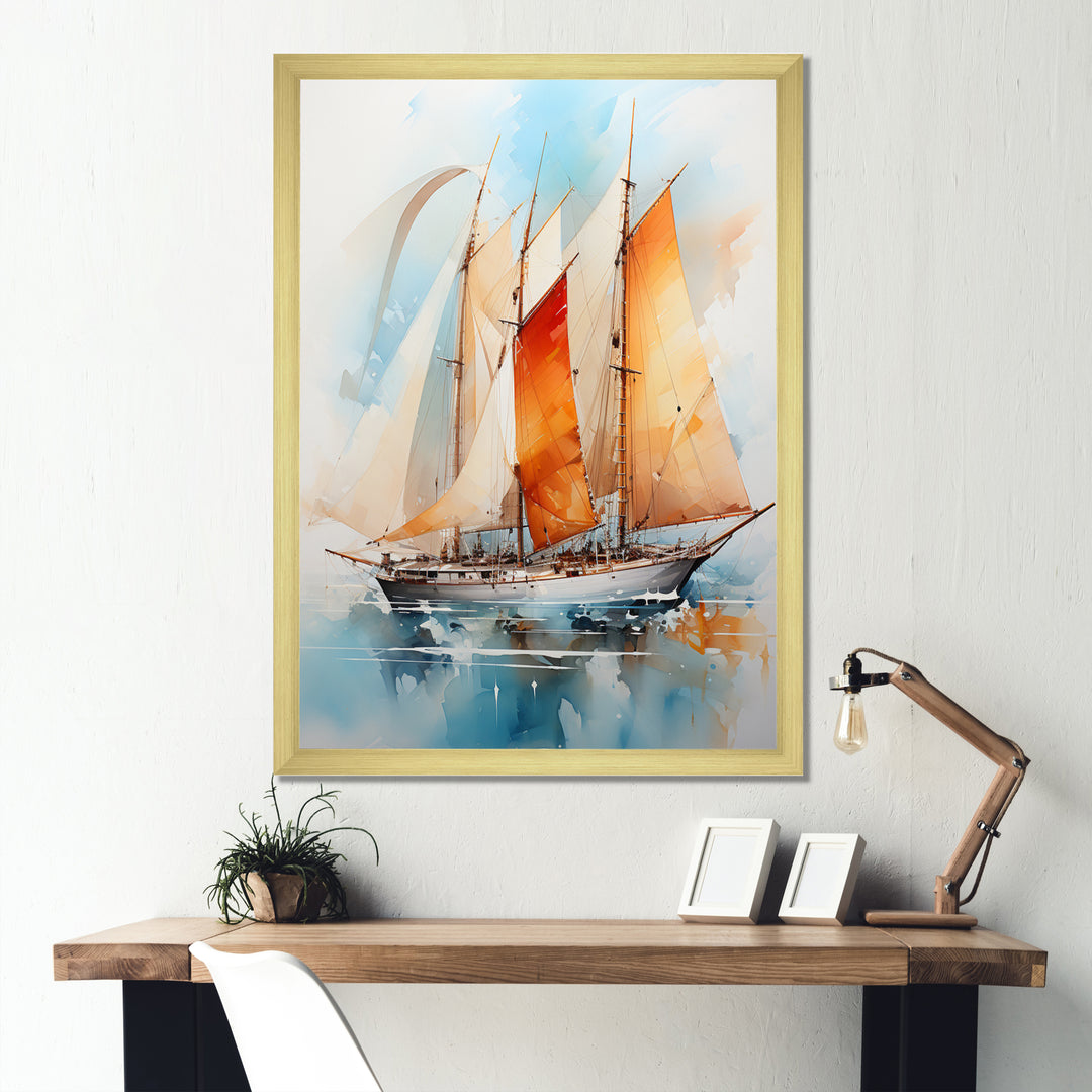 Sailboat Watercolor Sails - Boat Sailing Canvas Wall Art