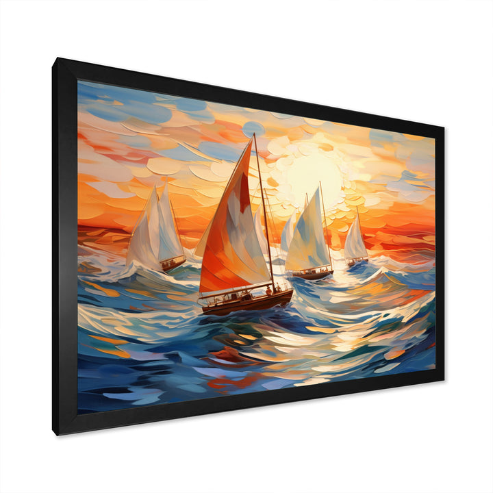 Sailboat Whirling Waves - Boat Sailing Canvas Wall Art