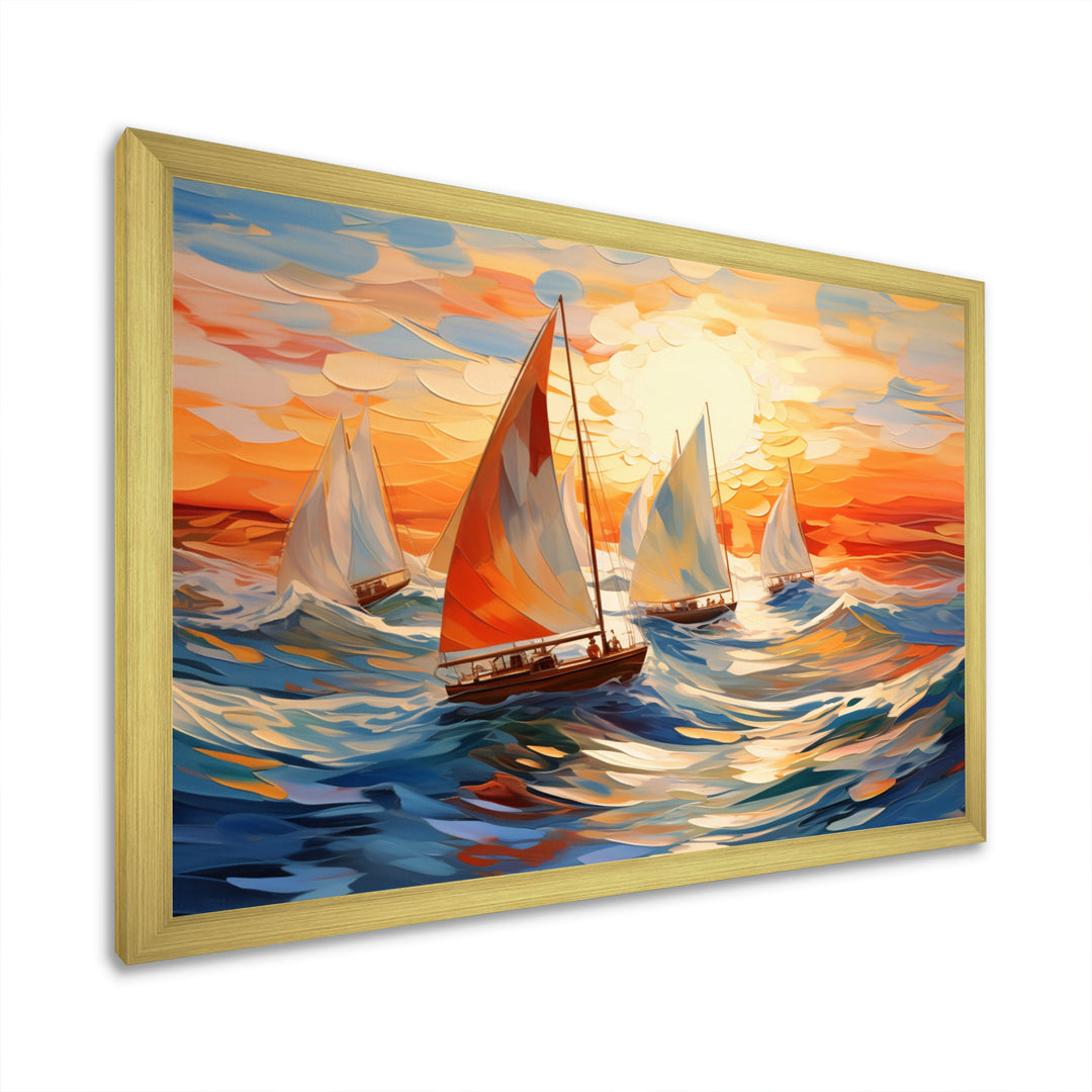 Sailboat Whirling Waves - Boat Sailing Canvas Wall Art