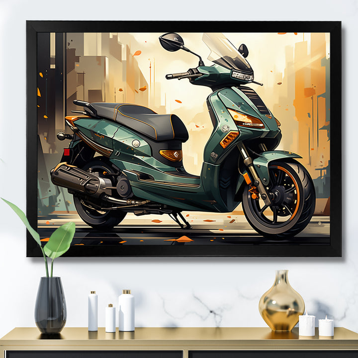 Green Scooter Cafe Racer - Scooter Canvas Wall Art