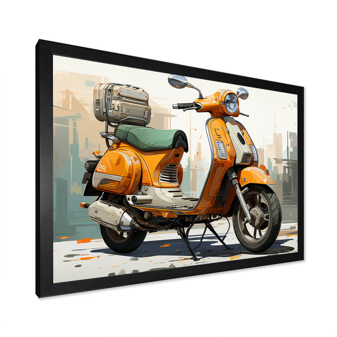 Orange Scooter Caf Racer - Scooter Canvas Wall Art