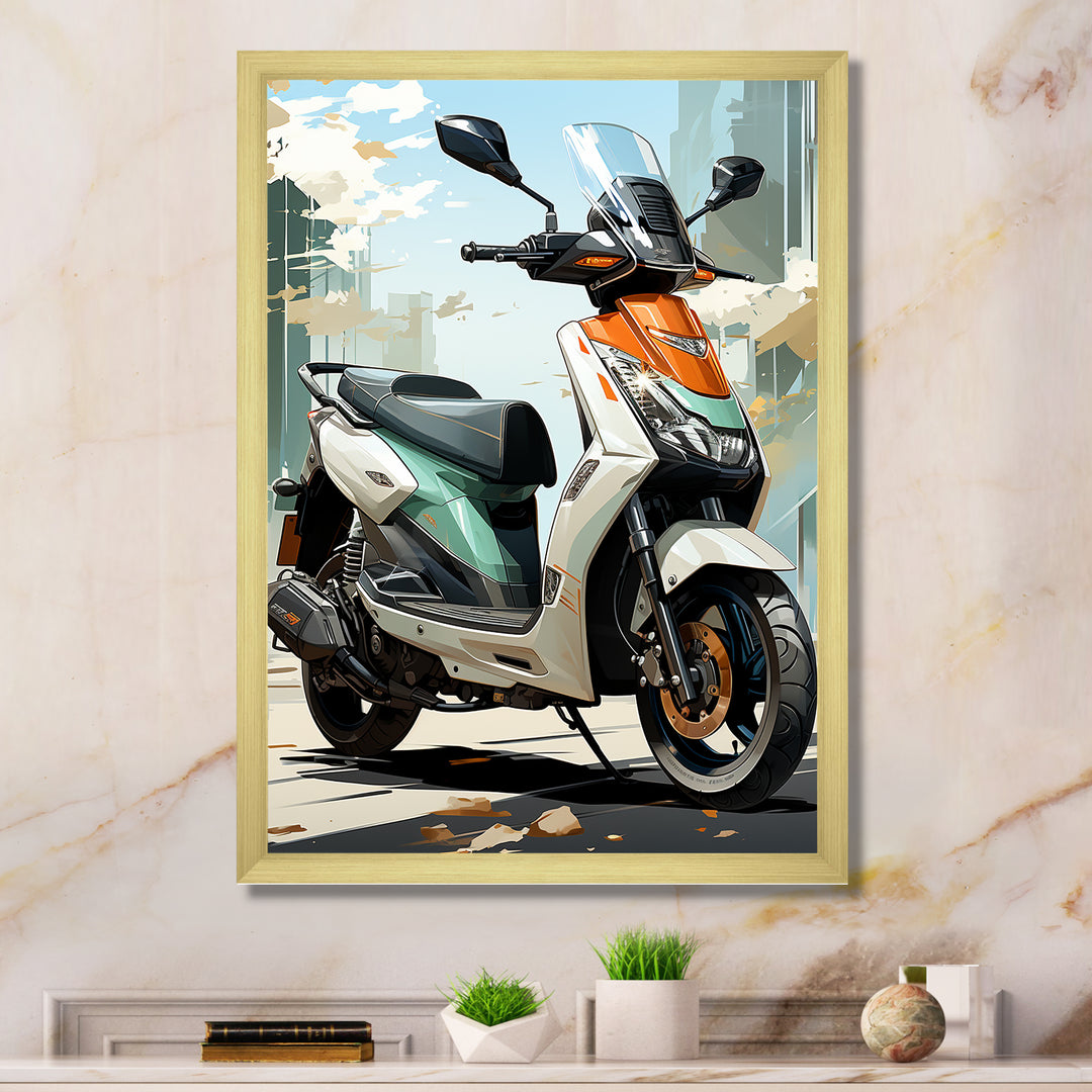 White Coral Scooter City Cruiser - Scooter Canvas Wall Art