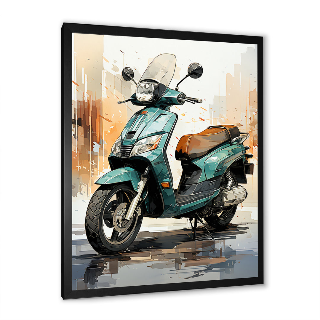 Green Scooter City Cruiser - Scooter Canvas Wall Art