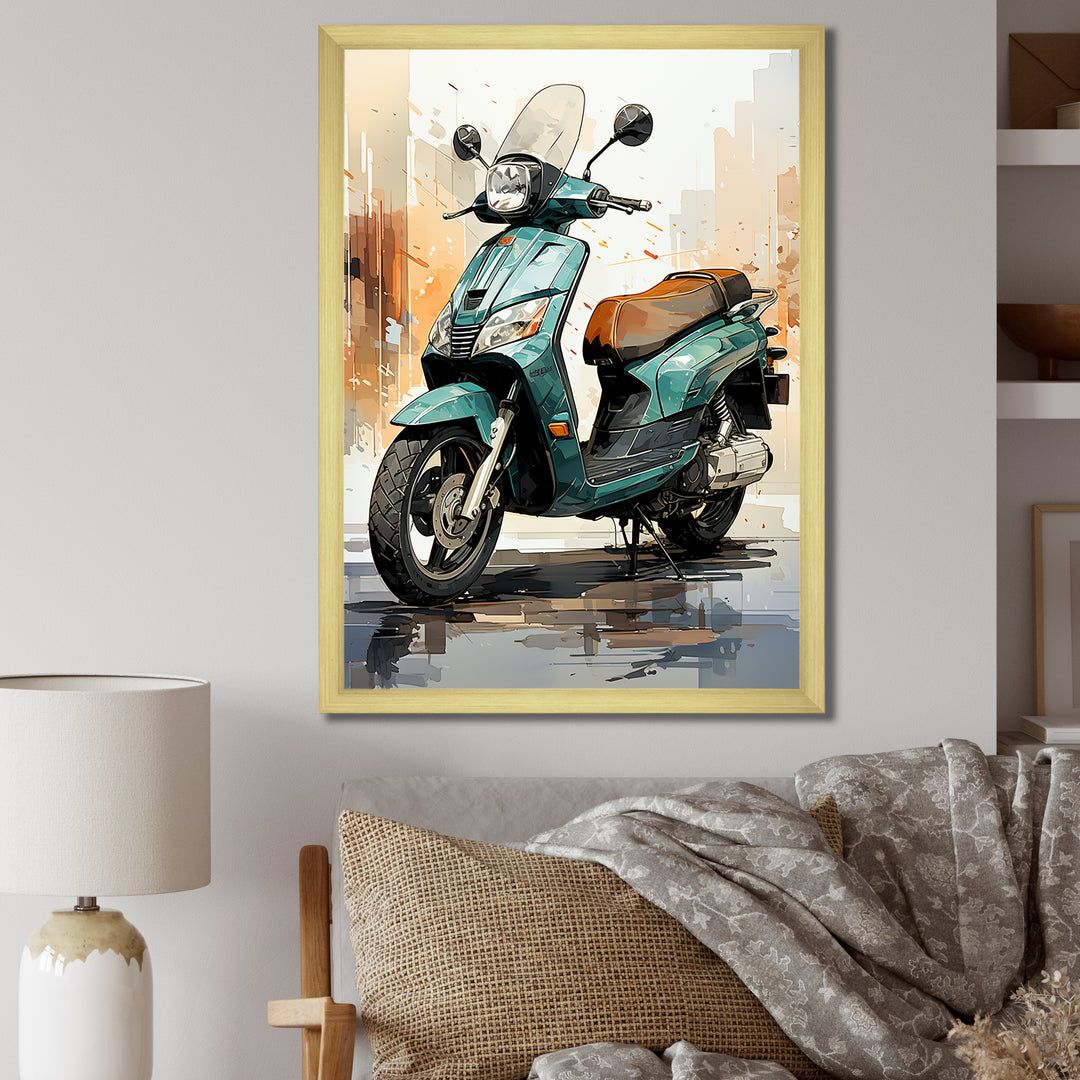 Green Scooter City Cruiser - Scooter Canvas Wall Art