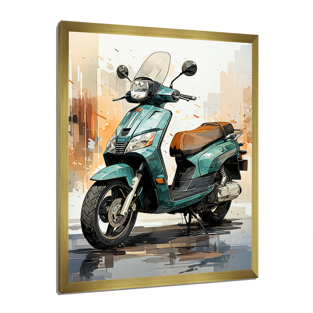 Green Scooter City Cruiser - Scooter Canvas Wall Art