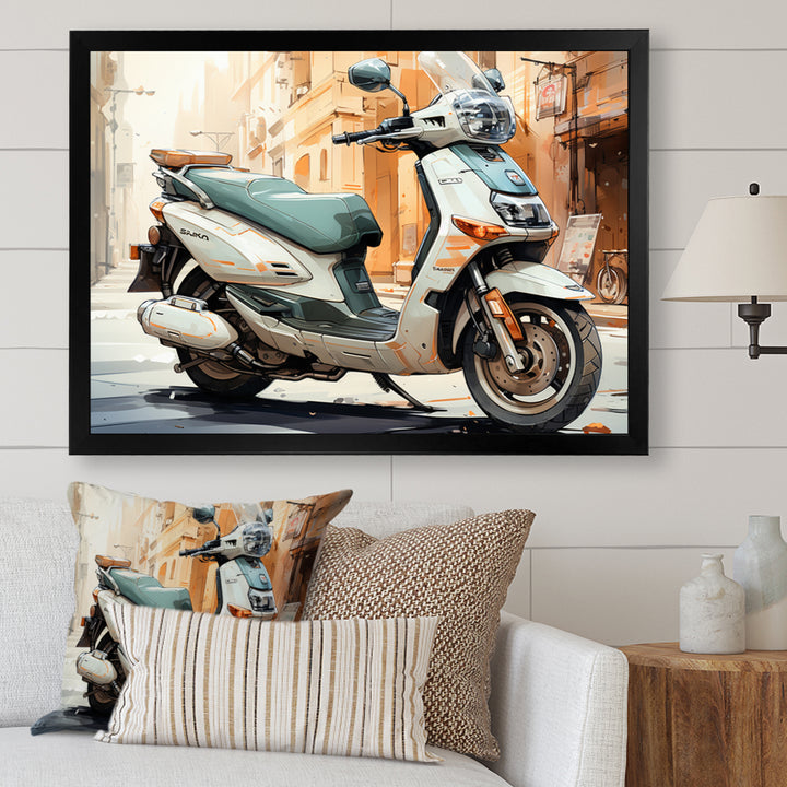 Beige Scooter City Explorer - Scooter Canvas Wall Art