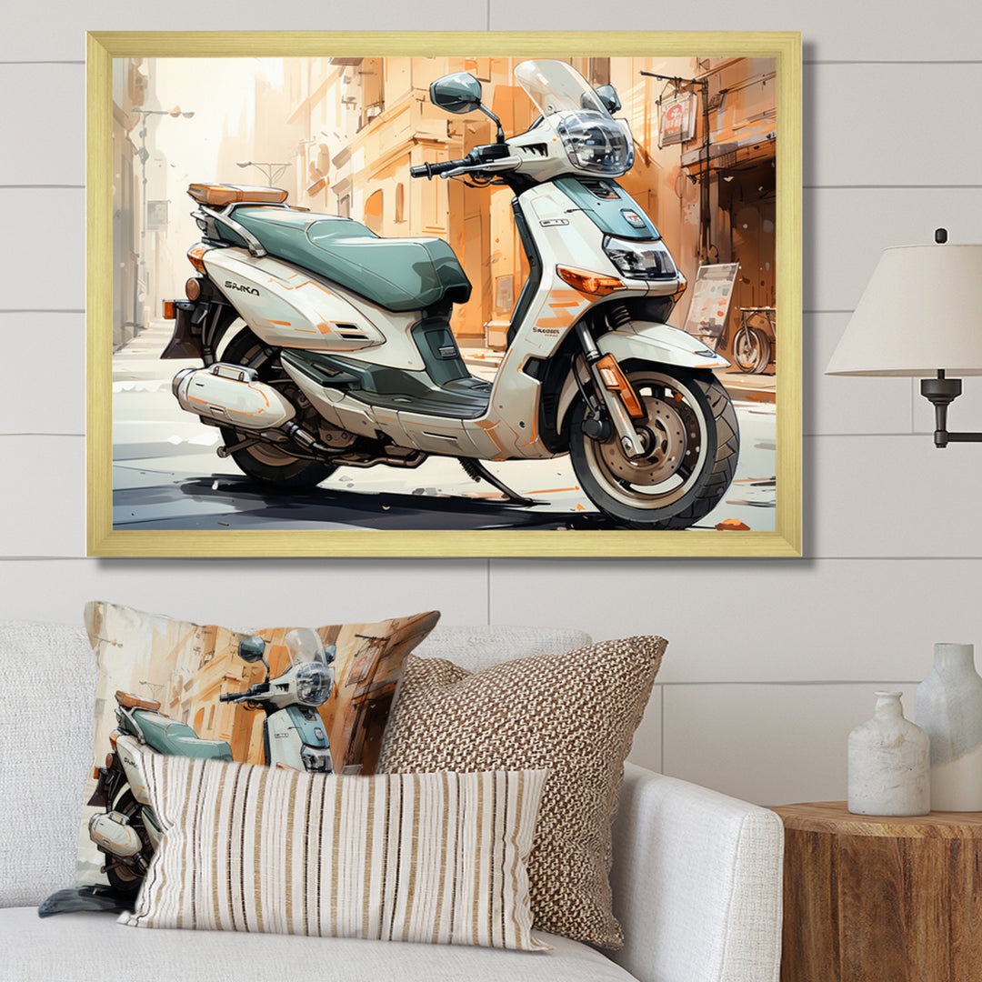 Beige Scooter City Explorer - Scooter Canvas Wall Art