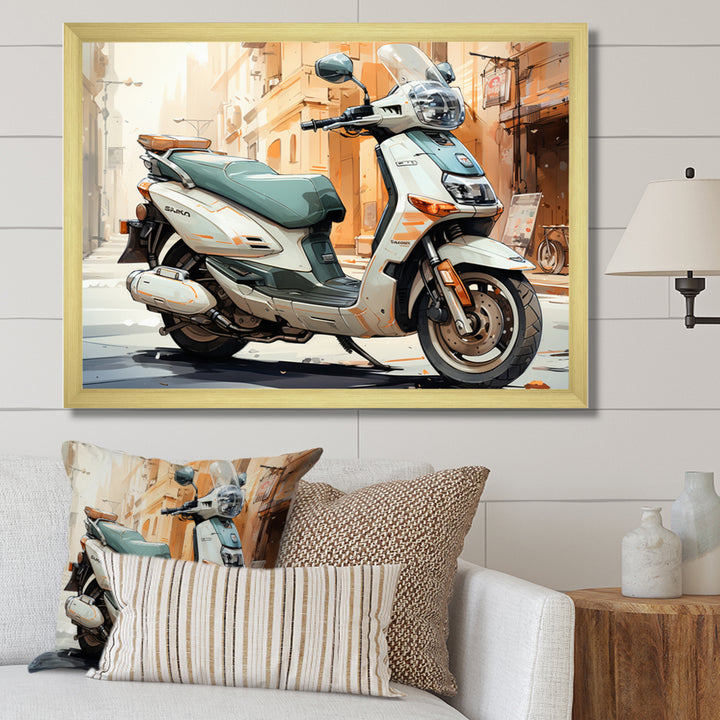 Beige Scooter City Explorer - Scooter Canvas Wall Art