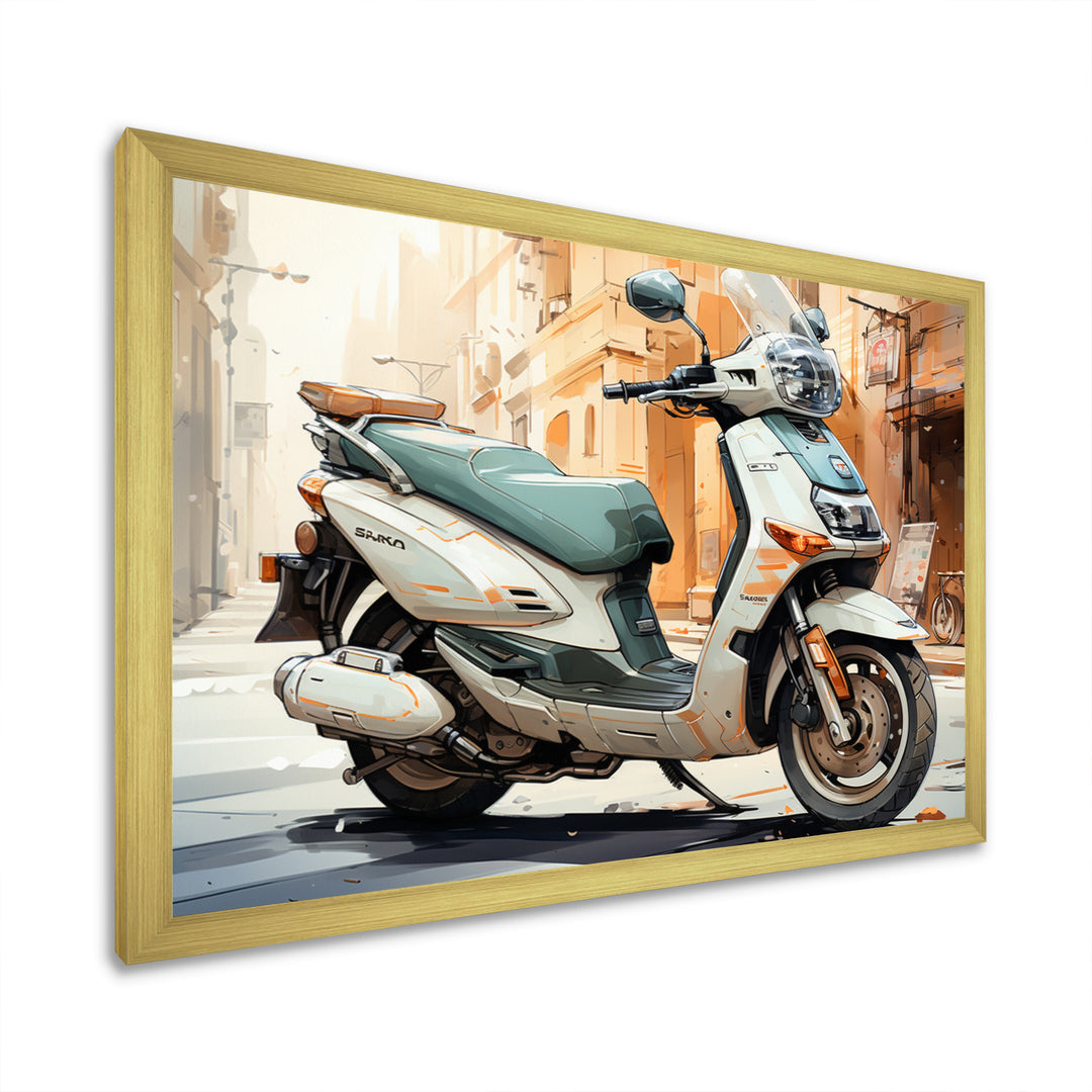 Beige Scooter City Explorer - Scooter Canvas Wall Art