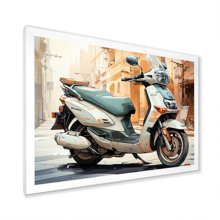 Beige Scooter City Explorer - Scooter Canvas Wall Art