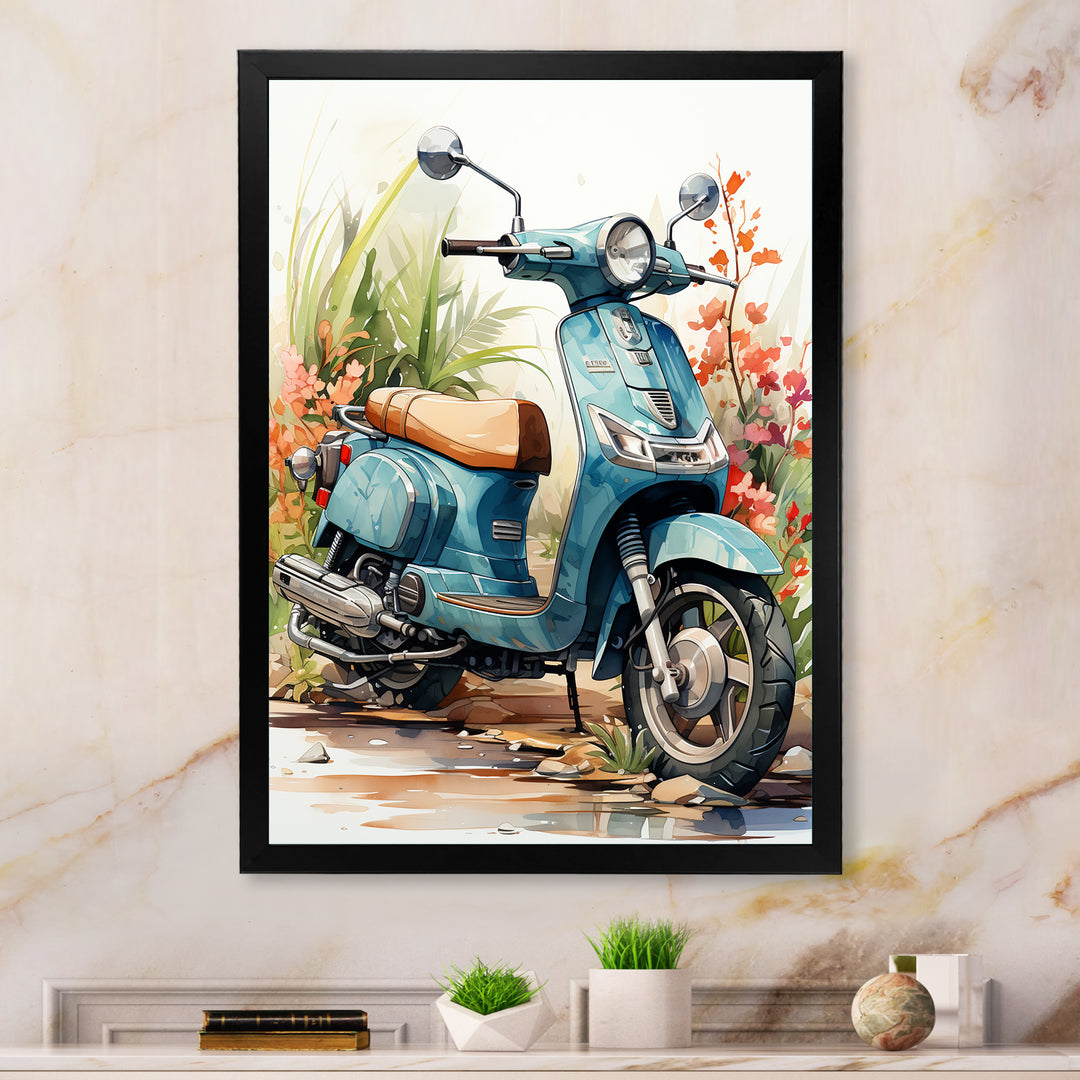 Blue Scooter Coastal Cruiser I - Scooter Canvas Wall Art