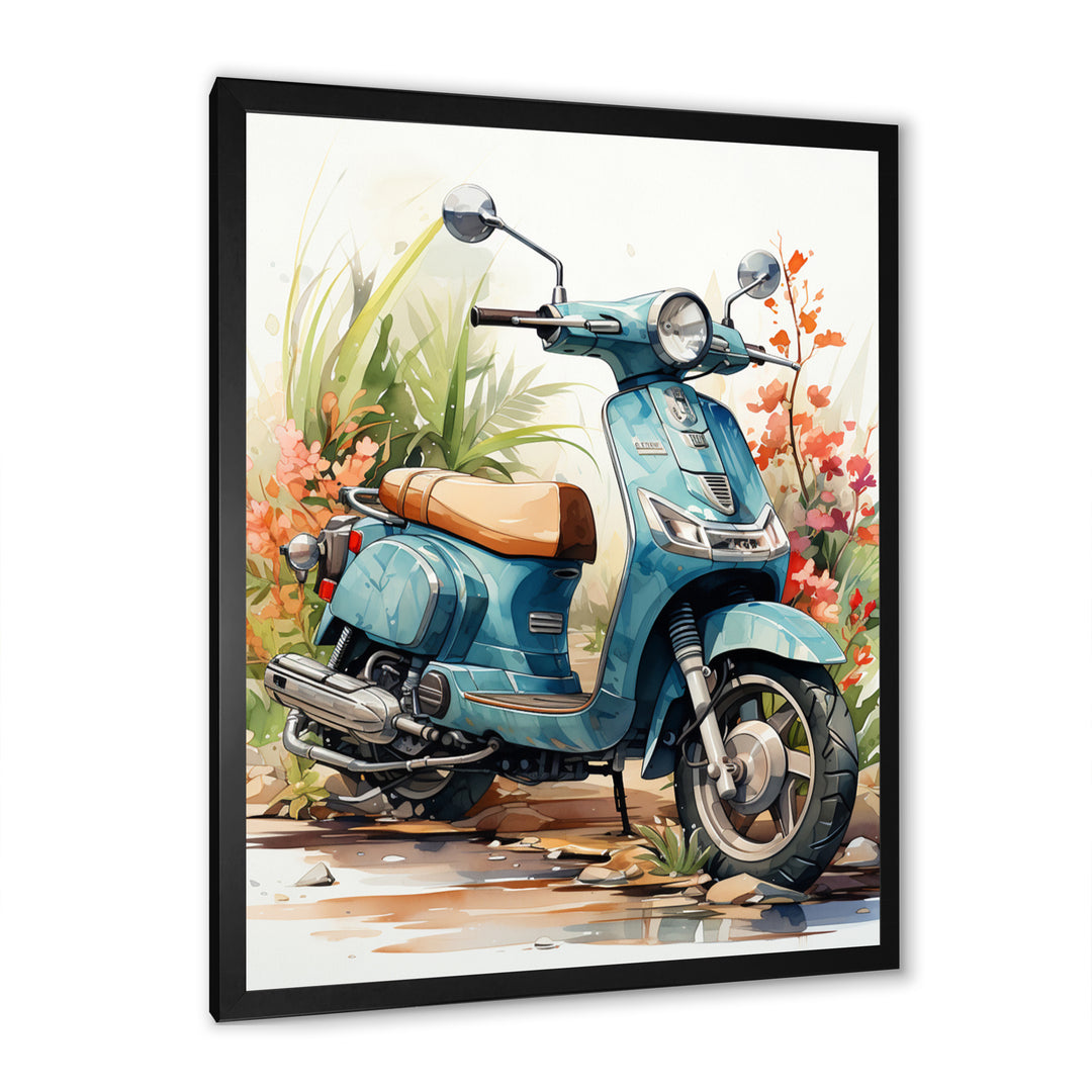 Blue Scooter Coastal Cruiser I - Scooter Canvas Wall Art