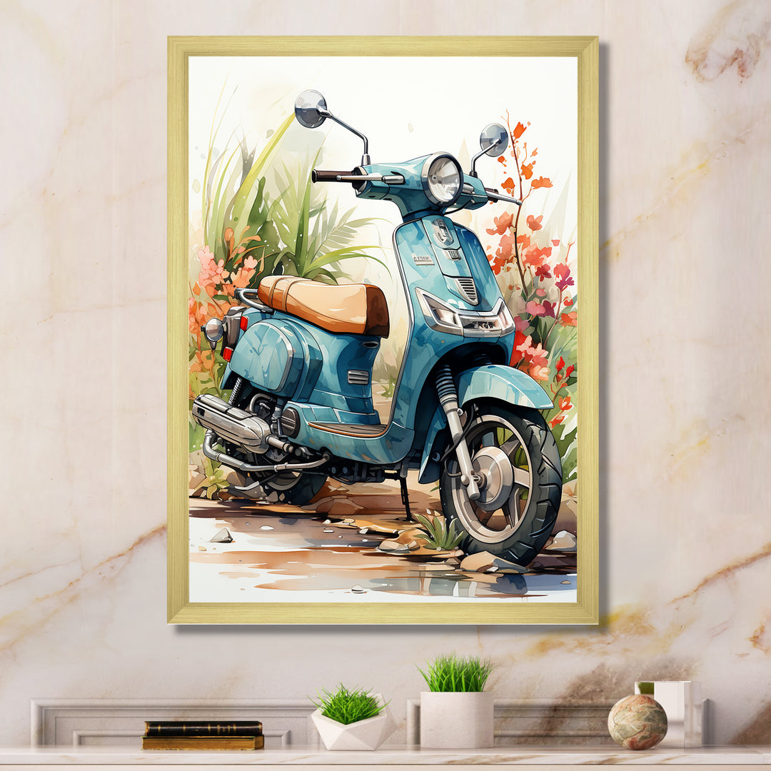 Blue Scooter Coastal Cruiser I - Scooter Canvas Wall Art