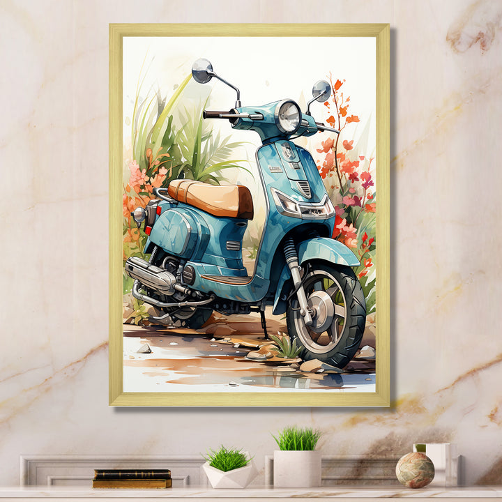 Blue Scooter Coastal Cruiser I - Scooter Canvas Wall Art