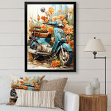 Turquoise Scooter Coastal Flowers - Scooter Canvas Wall Art