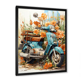 Turquoise Scooter Coastal Flowers - Scooter Canvas Wall Art