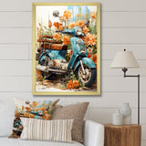 Turquoise Scooter Coastal Flowers - Scooter Canvas Wall Art