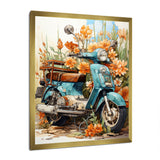 Turquoise Scooter Coastal Flowers - Scooter Canvas Wall Art