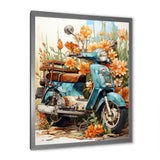 Turquoise Scooter Coastal Flowers - Scooter Canvas Wall Art