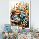 Turquoise Scooter Coastal Flowers - Scooter Canvas Wall Art