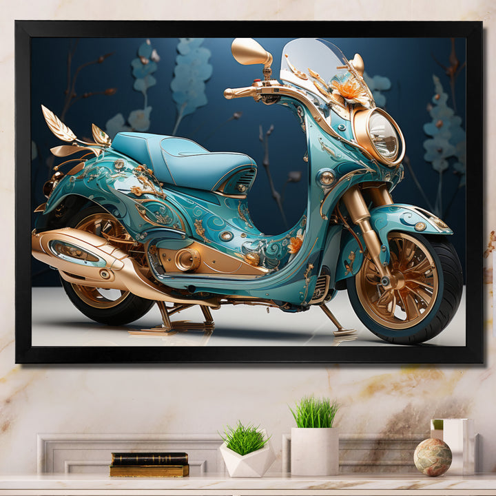 Turquoise Gold Scooter Custom Cruiser I - Scooter Canvas Wall Art