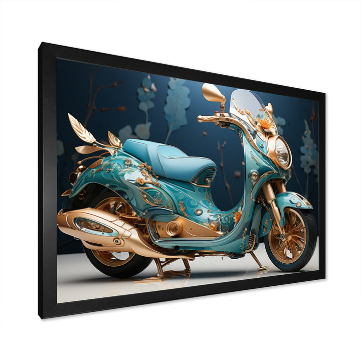 Turquoise Gold Scooter Custom Cruiser I - Scooter Canvas Wall Art
