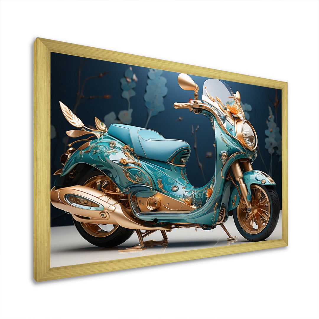 Turquoise Gold Scooter Custom Cruiser I - Scooter Canvas Wall Art