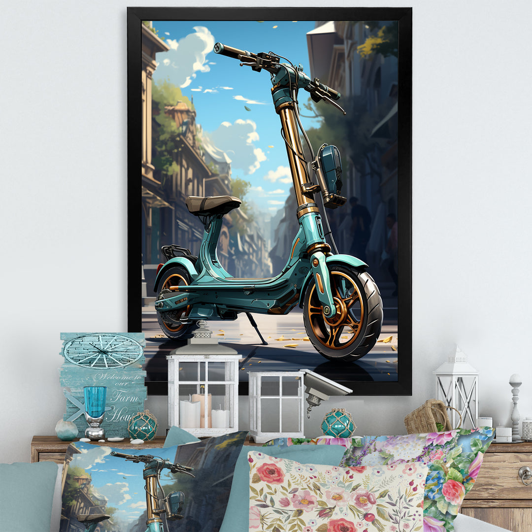 Turquoise Gold Scooter Electric Glide - Scooter Canvas Wall Art