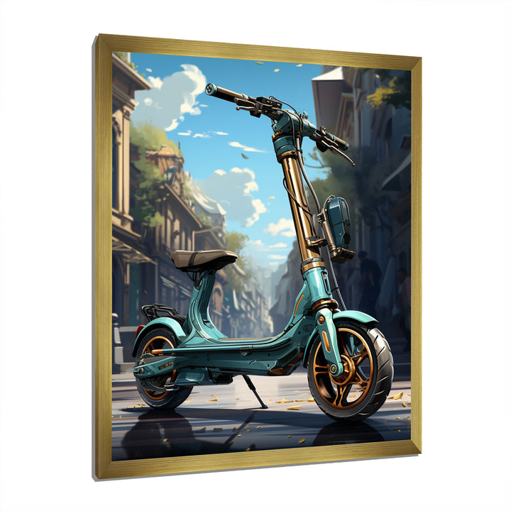 Turquoise Gold Scooter Electric Glide - Scooter Canvas Wall Art