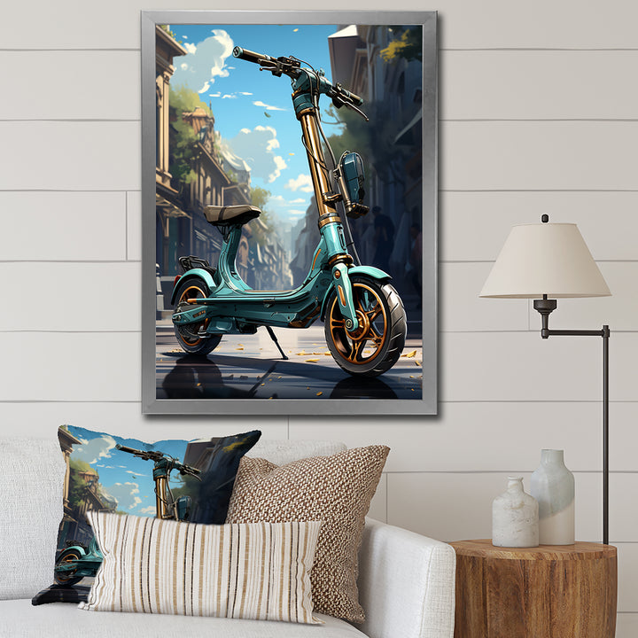 Turquoise Gold Scooter Electric Glide - Scooter Canvas Wall Art