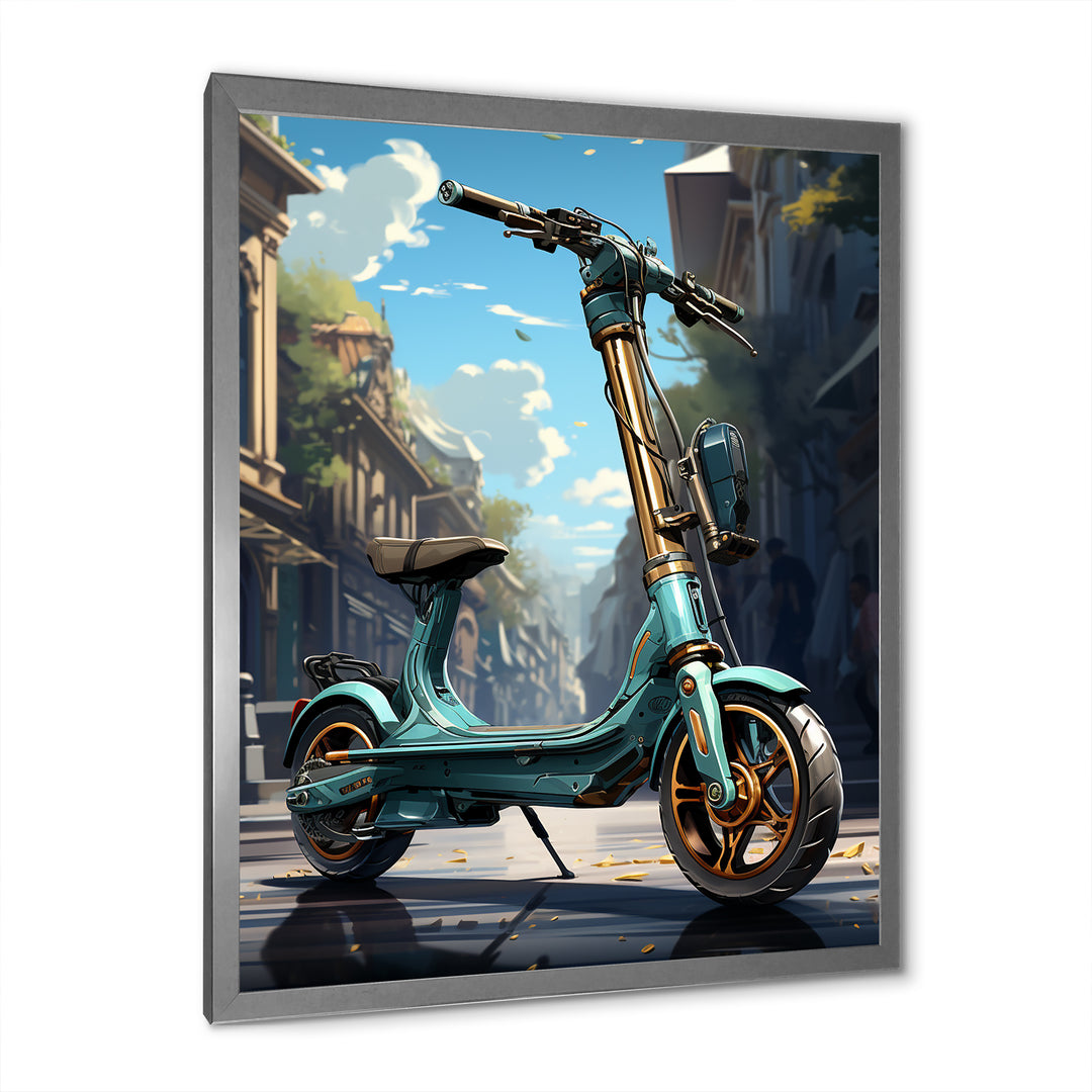 Turquoise Gold Scooter Electric Glide - Scooter Canvas Wall Art