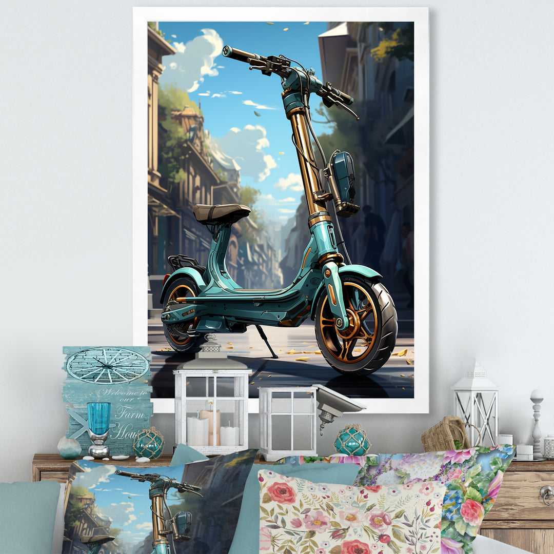 Turquoise Gold Scooter Electric Glide - Scooter Canvas Wall Art