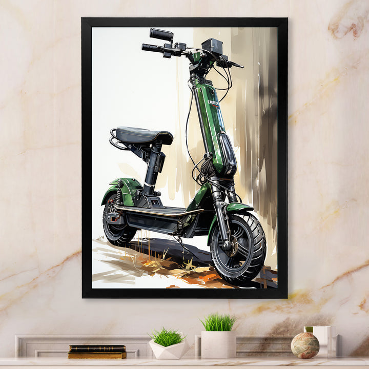 Green Scooter Electric Glide - Scooter Canvas Wall Art