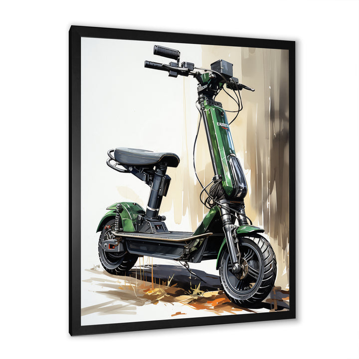 Green Scooter Electric Glide - Scooter Canvas Wall Art