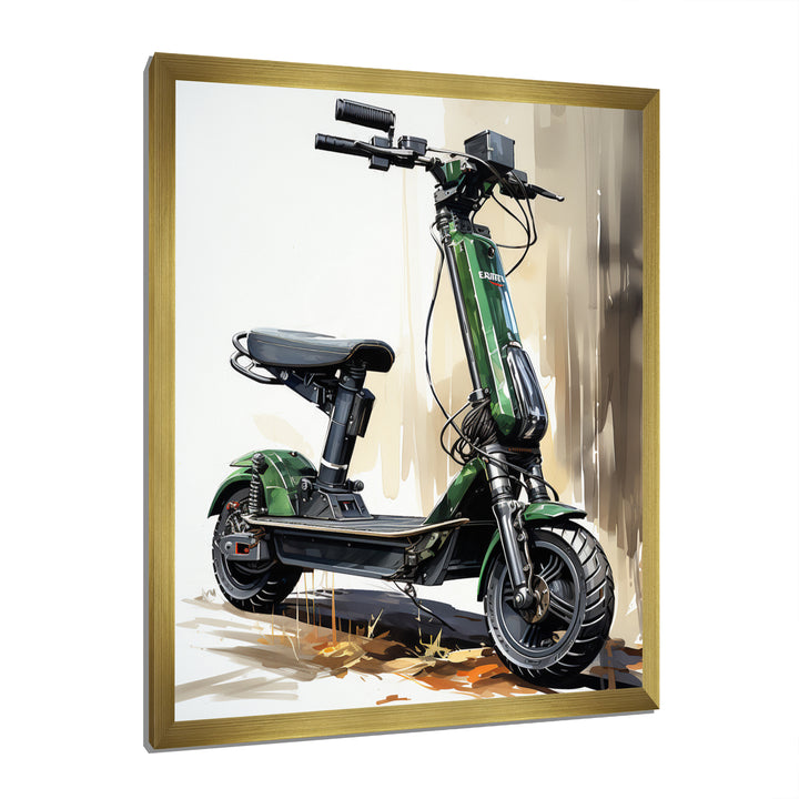 Green Scooter Electric Glide - Scooter Canvas Wall Art