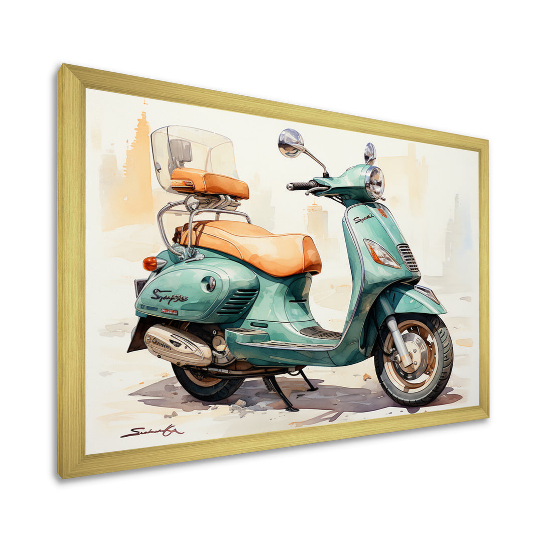 Green Scooter Family Fun - Scooter Canvas Wall Art