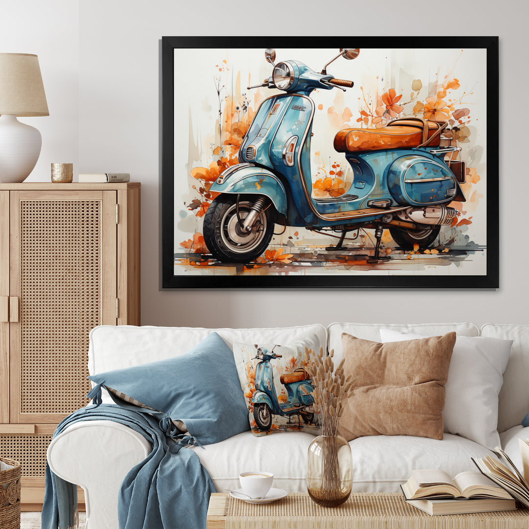 Blue Family Fun Scooter - Scooter Canvas Wall Art