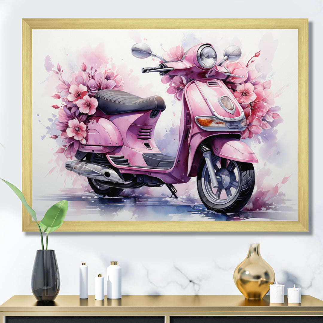 Pink Scooter Floral Fantasy I - Scooter Canvas Wall Art