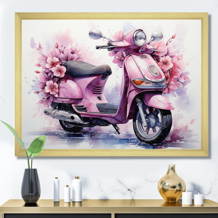 Pink Scooter Floral Fantasy I - Scooter Canvas Wall Art