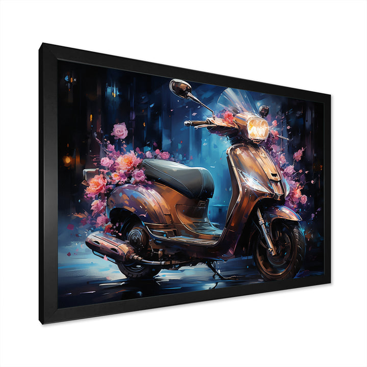 Teal Gold Scooter Night Glow - Scooter Canvas Wall Art