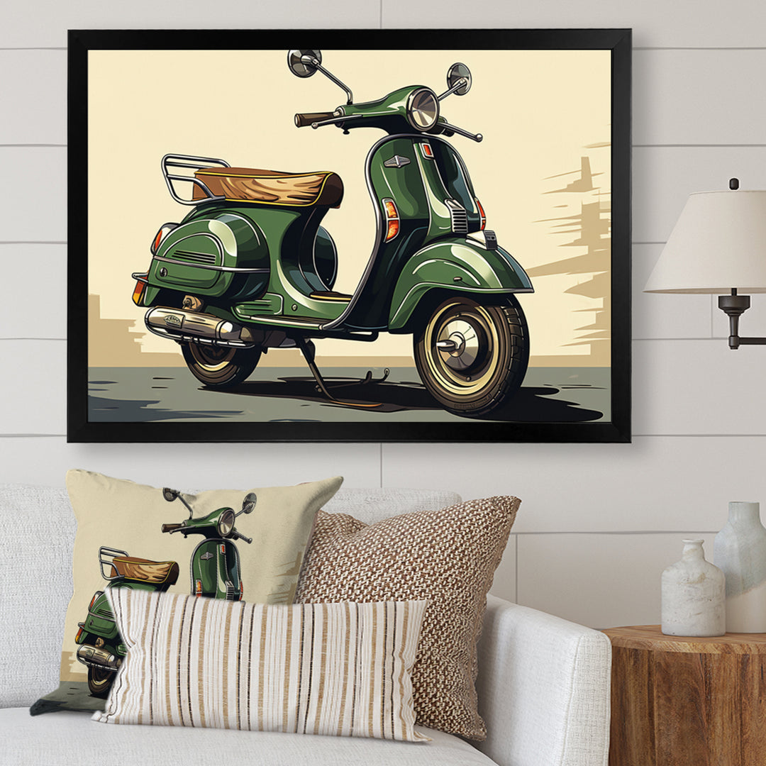 Green Scooter Retro Electric I - Scooter Canvas Wall Art